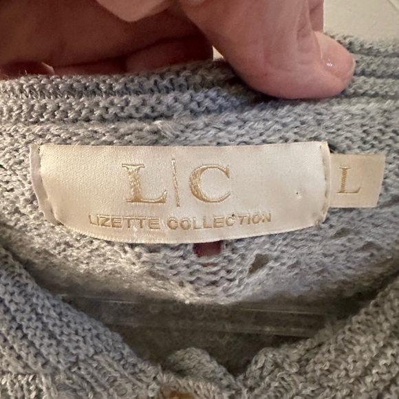Y2K VINTAGE LIZETTE COLLECTION scallop collar crop grey woman acrylic sweater L - Picture 5 of 12